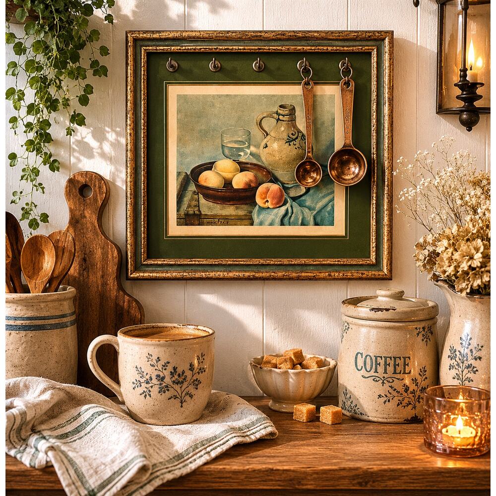 VTG Framed Wall Hooks Cottage Kitchen Decor French Country Farmhouse Organizer